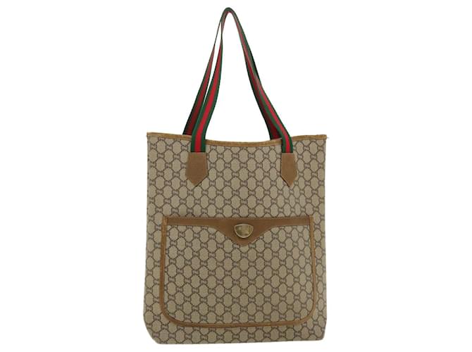 GUCCI GG Plus Canvas Web Sherry Line Tote Bag PVC Leather Beige Red Auth bs3253 Green  ref.741725