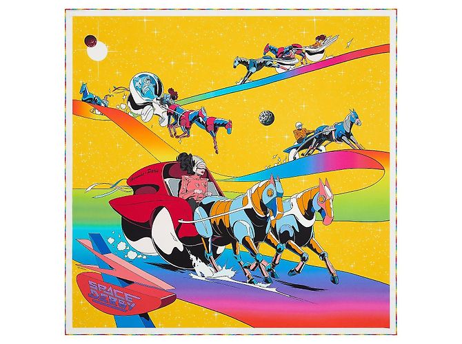Hermès Hermes: Sciarpa intitolata “Space Derby” Multicolore Seta
