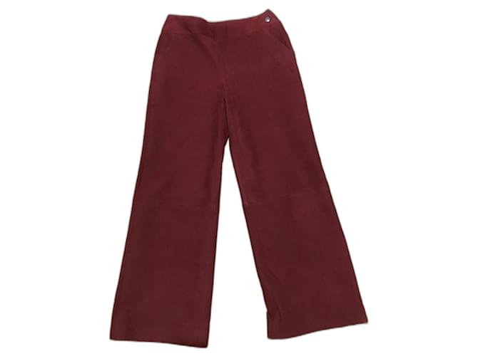 Chanel Pants, leggings Dark red Suede Leather  ref.737558