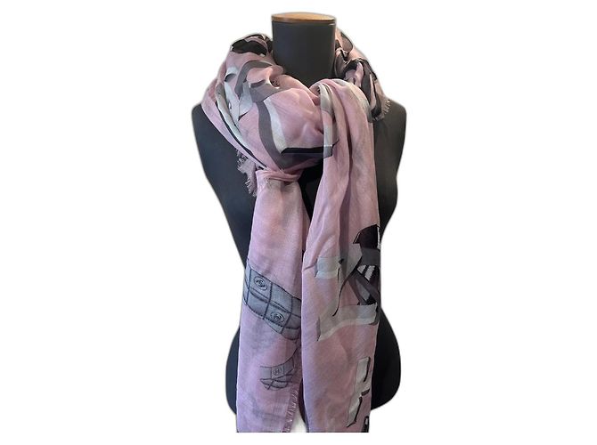 Sciarpa Chanel in cashmere e seta rosa e grigia Grigio 