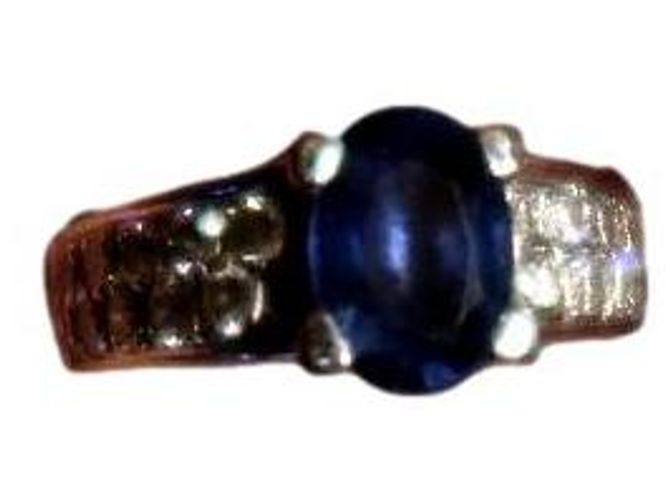 Autre Marque Ring aus Weißgold mit ovalem blauem Saphir und Diamanten Größe 55 Silber