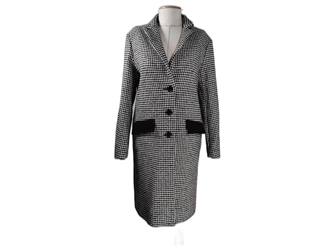 Maje Coats, Outerwear Black White Wool Polyamide  ref.738291