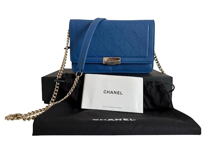 Wallet On Chain CHANEL Wallet-on-Chain – Label Click Line Blu Pelle  ref.739179