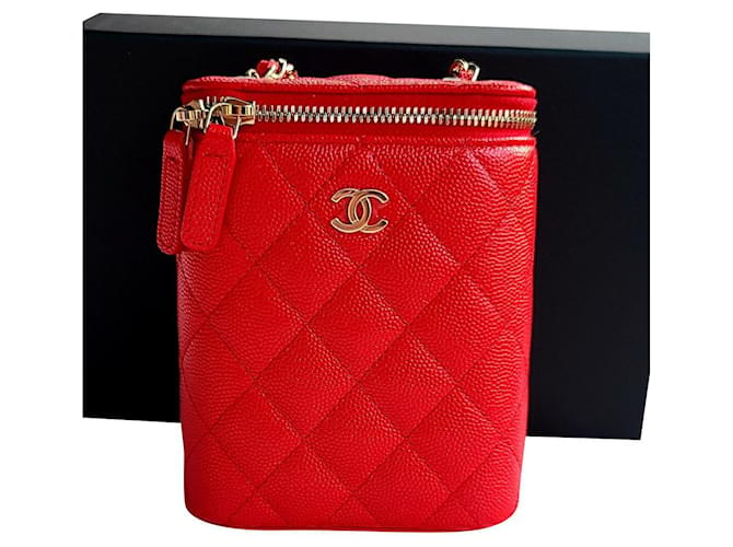 Chanel Petit sac à bandoulière Vanity en cuir caviar Rouge  ref.739479