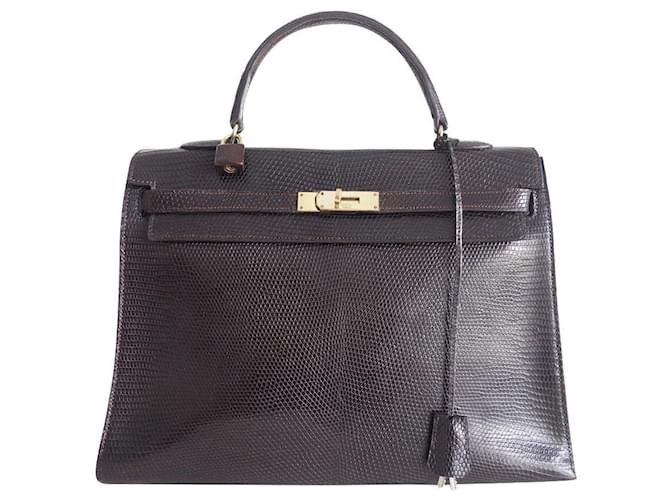 Hermès Hermes Kelly bag 35 lizard Brown Exotic leather  ref.741884