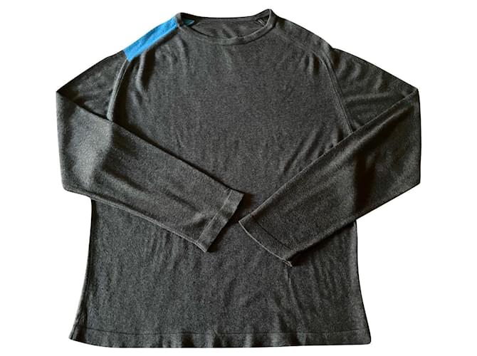 John Smedley melierter Pullover aus khakifarbener Baumwolle mit türkisfarbenen Details Größe M-L  ref.742077