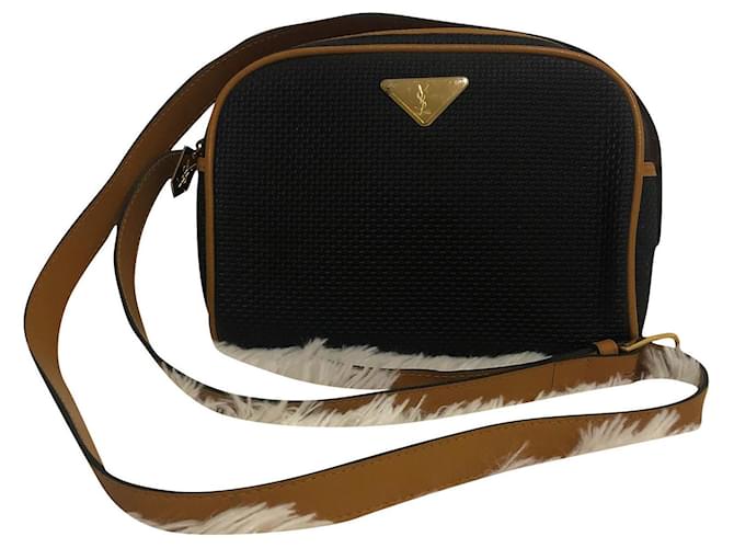 Yves Saint Laurent Bolso de hombro negro de tela 