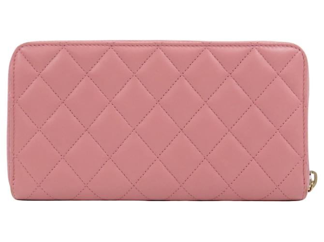 Chanel Portefeuille Zippé Pink Leather  ref.742393