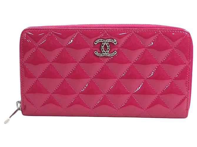 Chanel Portefeuille Zippé Pink Patent leather  ref.742395