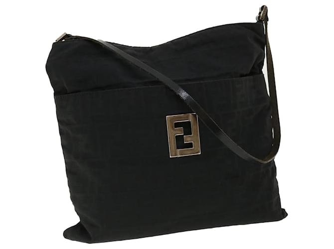 FENDI Zucca Canvas Shoulder Bag Nylon Black Auth rd3996  ref.742604