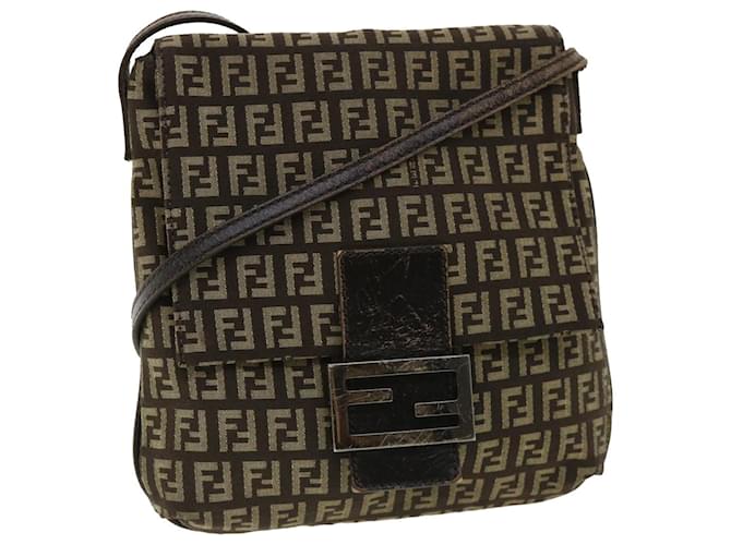 FENDI Zucchino Canvas Shoulder Bag Brown Auth rd3817 Cloth  ref.742763