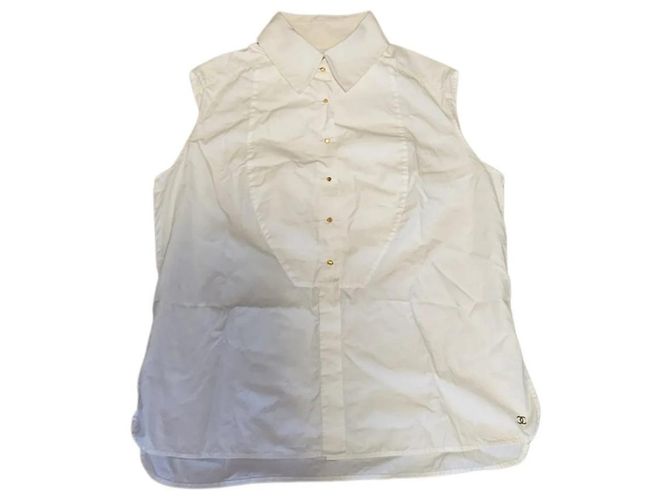 Camicia Chanel senza maniche in cotone bianco