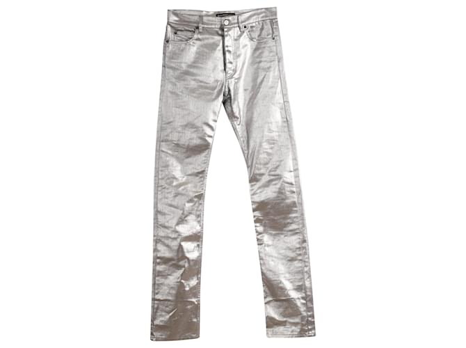 Jeans Balenciaga metallizzati in cotone argento Metallico  ref.743324