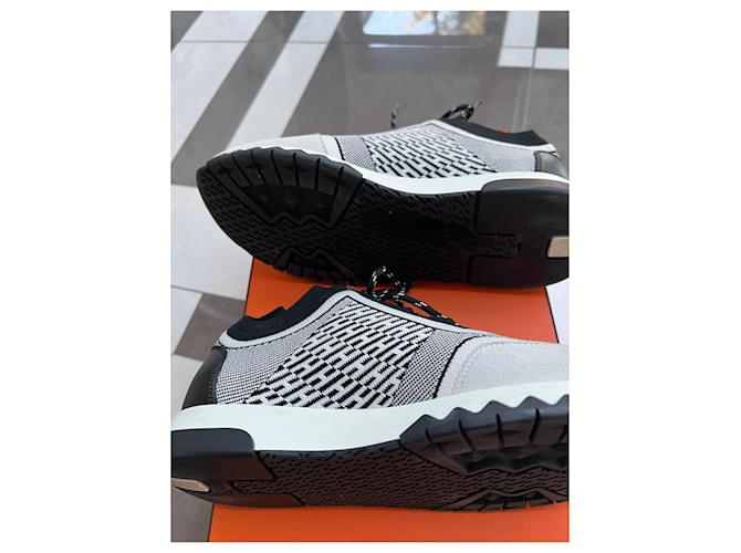 Hermès Sneakers Addict noir/blanc Cuir Toile  ref.743367
