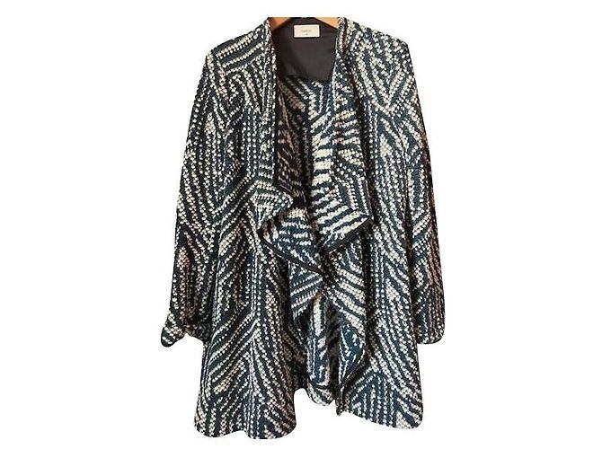 Ba&Sh Icarus Jacket Blue and White Wool Beige
