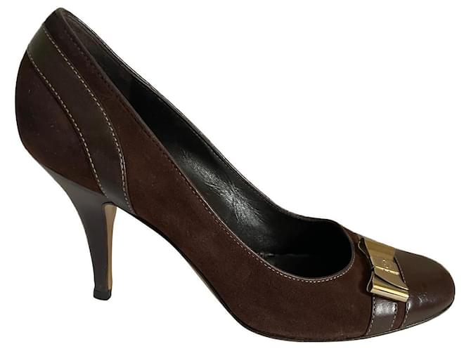 Gucci Heels Brown Suede Leather  ref.743586