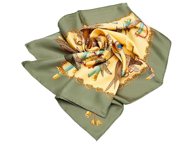 Hermès Hermes Brown Les Oiseaux du Roy Silk Scarf Cloth  ref.743604