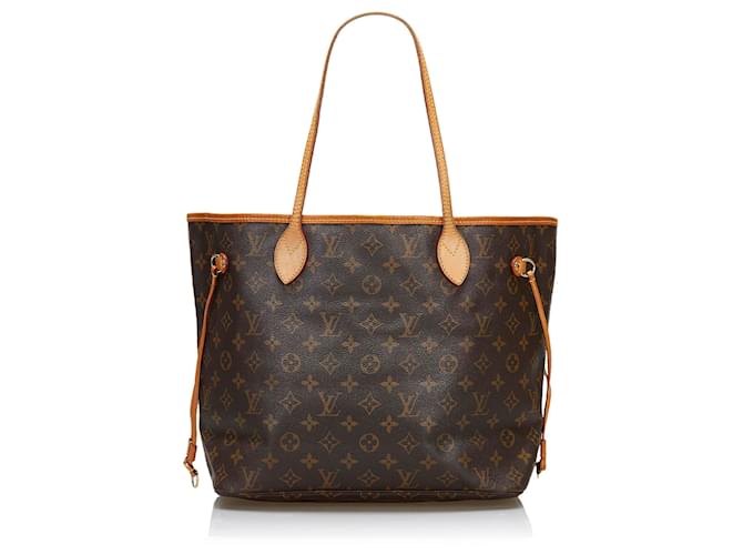 Louis Vuitton Brown Monogram Neverfull MM Cuir Toile Veau façon poulain Marron  ref.743605