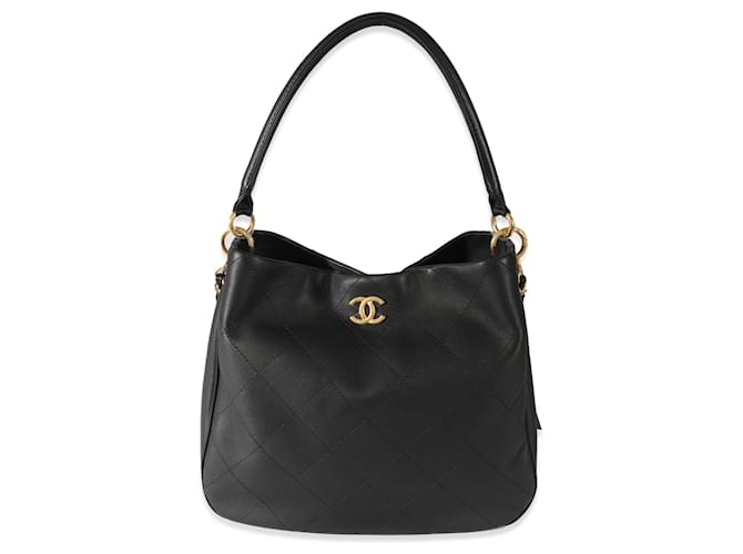 Maxi hobo bag, Calfskin & gold-tone metal, black — Fashion | CHANEL