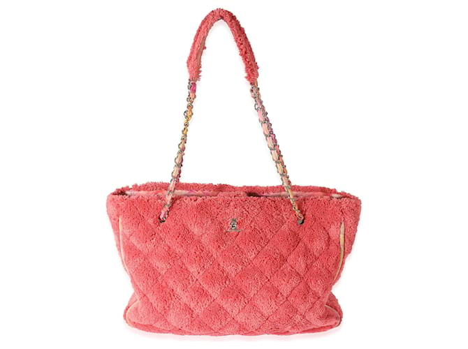 Chanel Rosa Gesteppte Mischfasern Große Einkaufstasche Pink  ref.744085