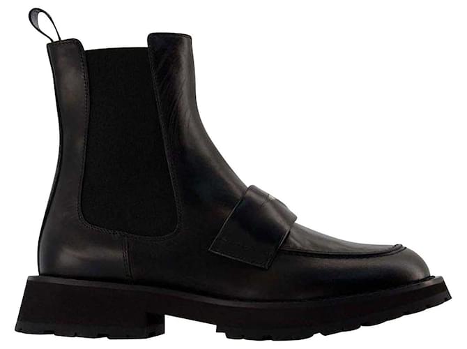 Worker Punk Ankle Boots - Alexander Mcqueen - Black/White - Leather  ref.744233