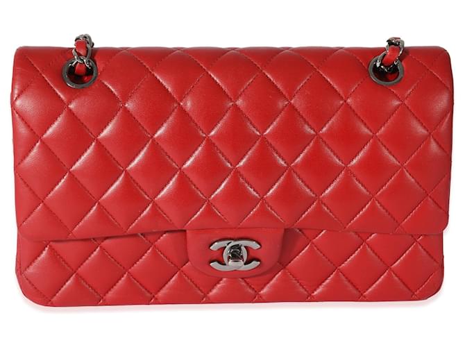 Timeless Chanel Maroon Lambskin Medium Classic gefütterte Überschlagtasche Rot  ref.744247