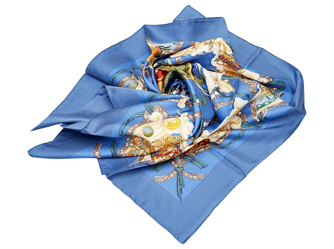Hermès Pañuelo de seda azul Hermes Cavaliers des Nuages Paño  ref.744597