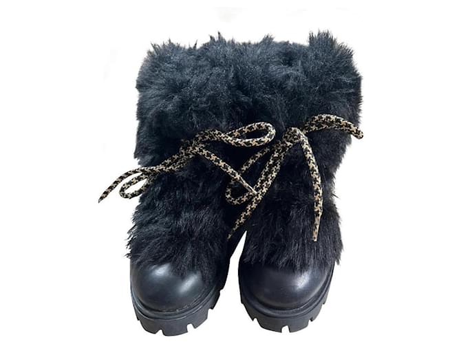 Tosca Blu Ankle Boots Black Leather Faux fur  ref.745162