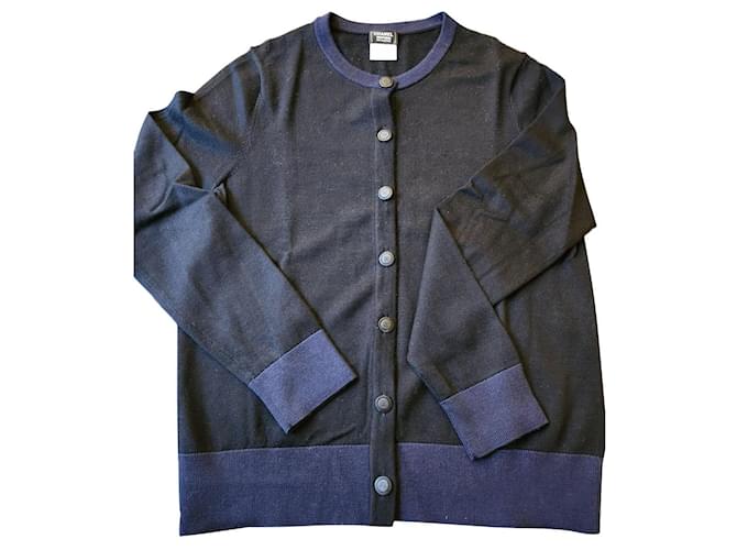 Chanel uniform vest Black Navy blue Wool  ref.745265