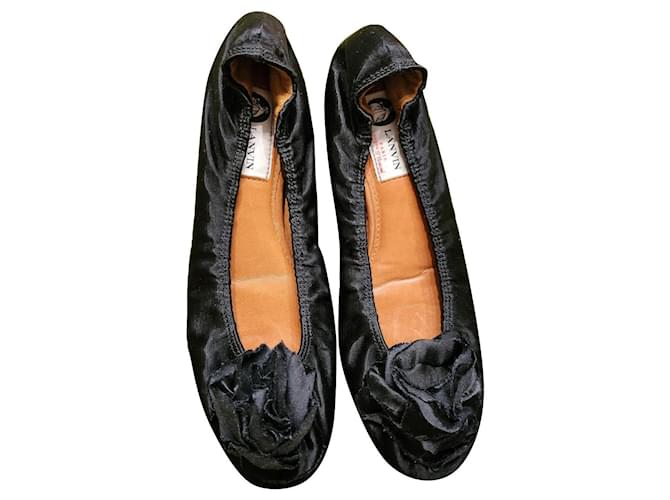 Lanvin Ballet flats Black Leather Silk  ref.745277