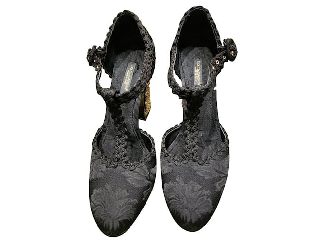 Dolce & Gabbana Heels Black Leather Lace  ref.745288