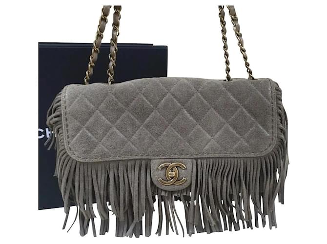 Chanel Paris-Dallas Fringe Timeless Flap Bag Grey Suede ref.745294