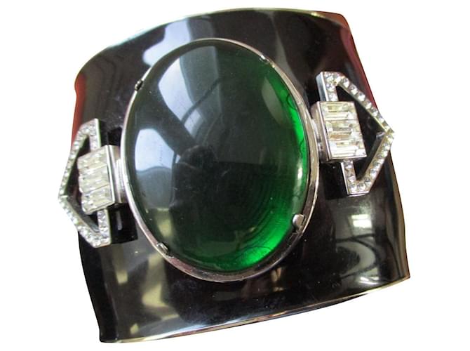 Autre Marque Enamel and Swarovski crystal cuff. Black  ref.745303
