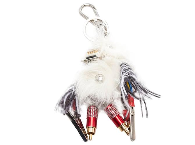 Prada Robot Fur Bag Charm Keychain White  ref.745354