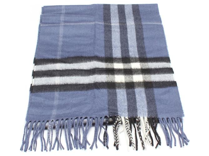 Burberry House Check Cashmere Scarf Blue Cotton Wool  ref.745434