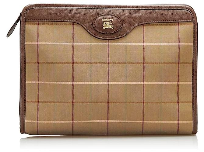 Burberry Plaid Canvas Clutch Brown Cloth  ref.745435
