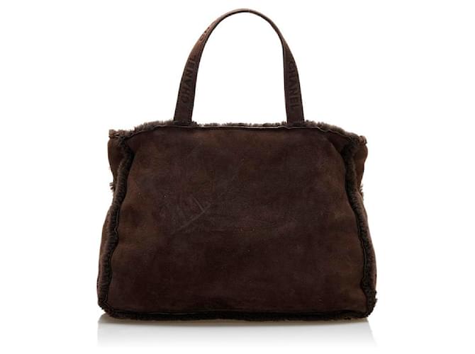 Chanel Suede Shearling Tote Bag Brown  ref.745474