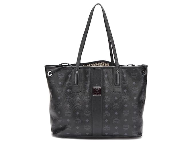 MCM Visetos Liz Shopper Tote Bag T7470 Black Cloth  ref.745509