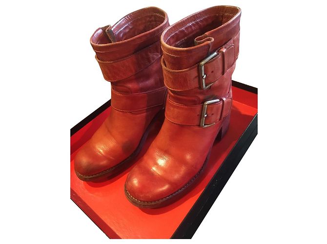 Botas Biker 7 Free Lance de cuero rojo Roja