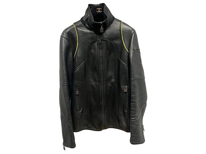Chaqueta Chanel de piel de cordero negra Talla 38 Negro