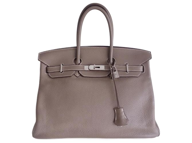 Hermès Birkin handbag 35 etoupe Grey Leather  ref.746060