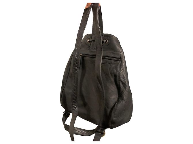 La Bagagerie Leather Backpack Navy Blue