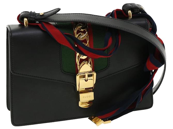 GUCCI Web Sherry Line Silvi Sac a bandouliere Cuir Noir Vert 421882 Authentification690 Rouge ref.746263 Joli Closet