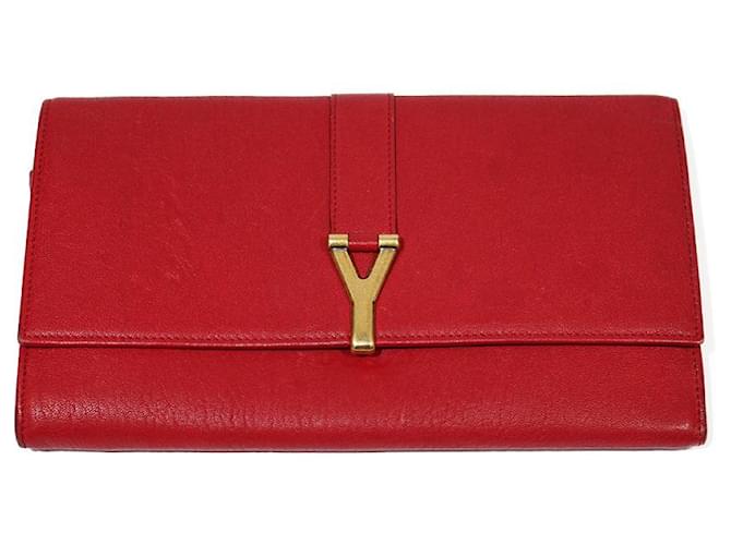Yves Saint Laurent Clutch-Taschen Rot Leder  ref.746486