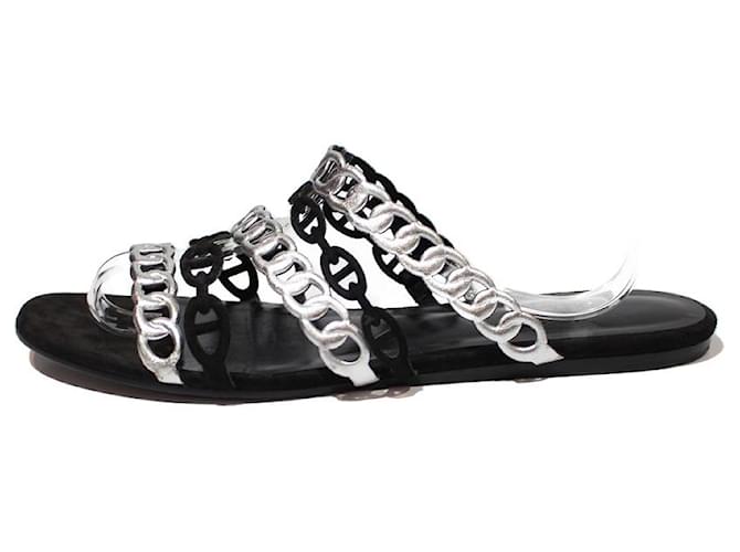 Hermès Sandals Black Silvery Leather  ref.746514