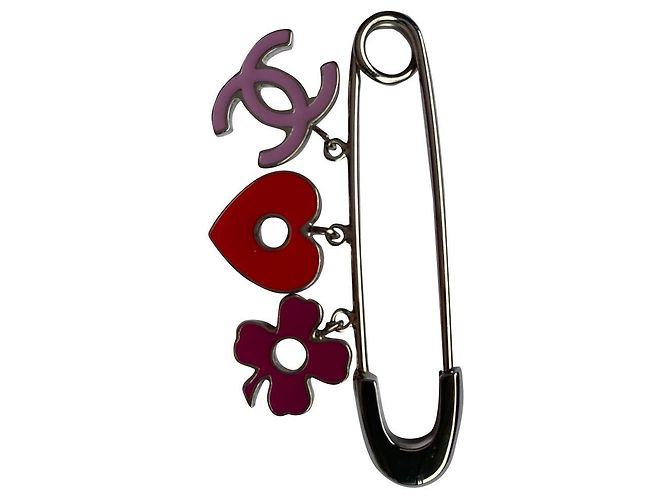 Chanel-Monogramm-Brosche Silber Pink Rot Lila