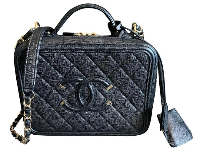Chanel Filigrane Vanity Case Medium Tasche Schwarz Leder  ref.746662