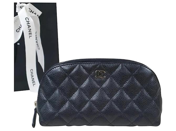 Bolsa de higiene cosmética de couro caviar preto Chanel  ref.746898