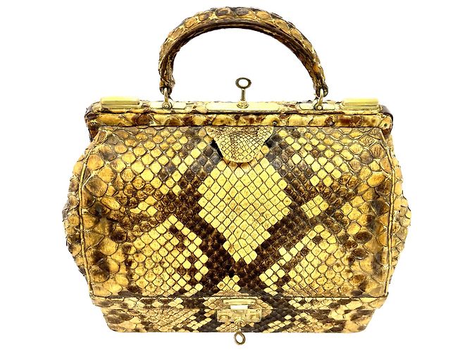 Hermès Briefcase Python Yellow Black Python print