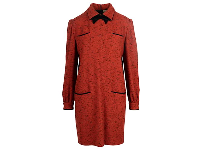 Valentino Red Wool Collar Dress with Bow  ref.747504